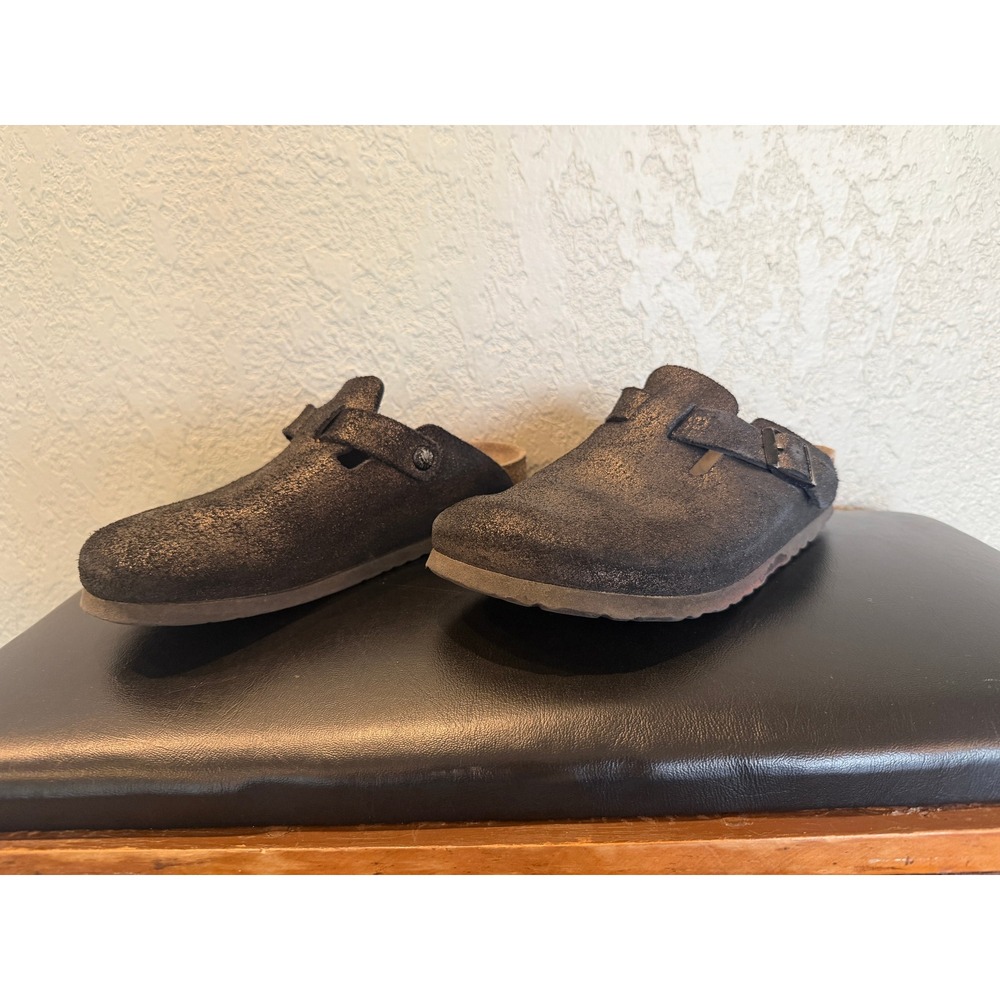 Birkenstock Boston Metallic Black Suede Clogs Size 39 Womens 8 Mens 6 Comfort‎